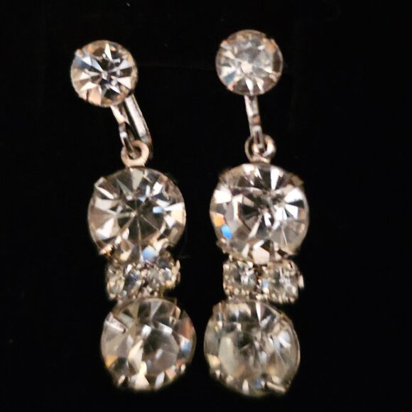 ART DECO STYLE VINTAGE 5 STONE RHINESTONE DROP EARRINGS with SCREW BACK CLOSURE - Picture 6 of 13